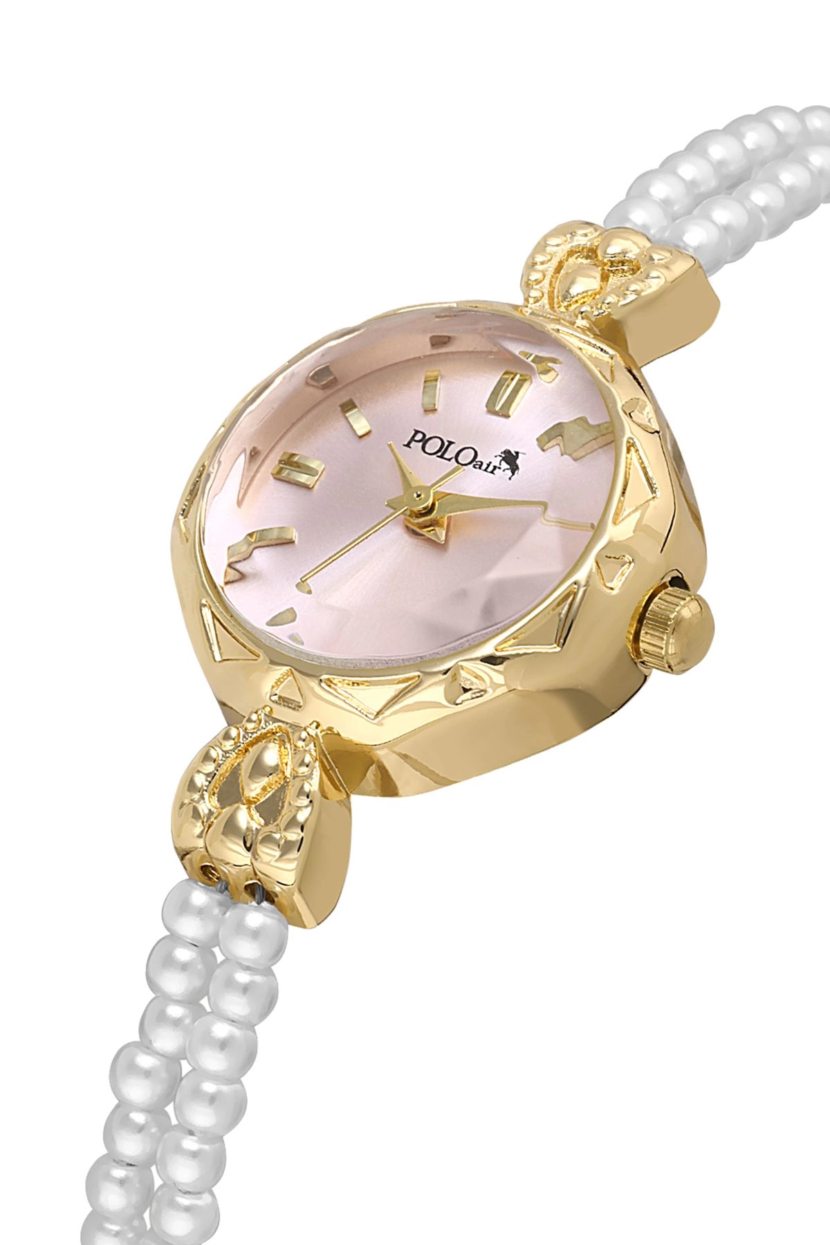 İki Inci Taşlı Görünümlü Kordon Kadın Kol Saati Beyaz Gold Pembe Renk Pl-1531B6X Gold-Pembe Pl-1531B6X
