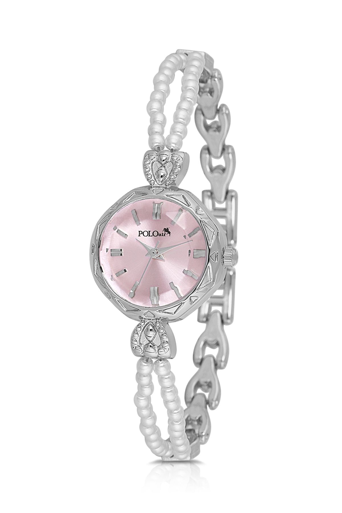 İki Inci Taşlı Görünümlü Kordon Kadın Kol Saati Beyaz Gümüş Pembe Renk Pl-1531B4X Pembe-Gümüş Pl-1531B4X