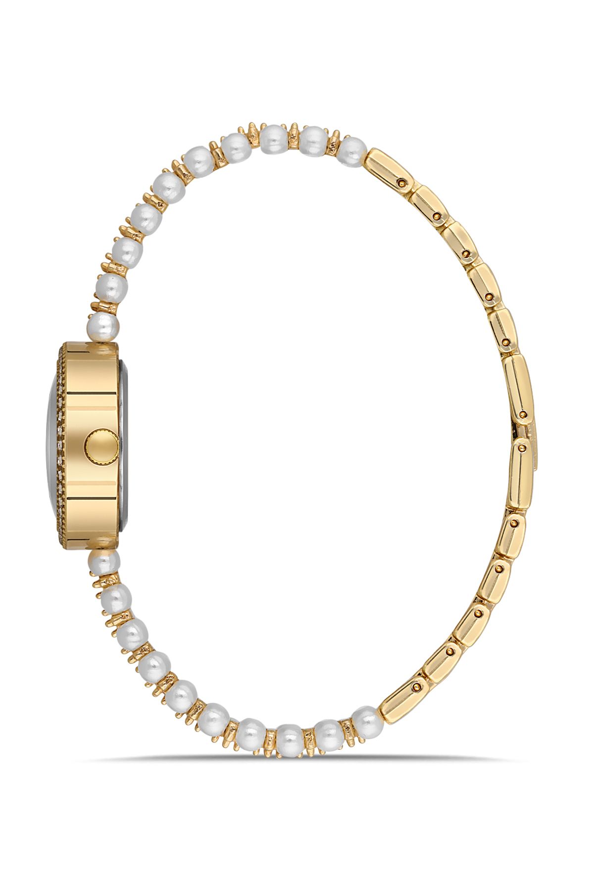 İnci Taşlı Görünümlü Kordon Kadın Kol Saati Beyaz Gold Pembe Renk Pl-1528B6X Gold-Pembe Pl-1528B6X