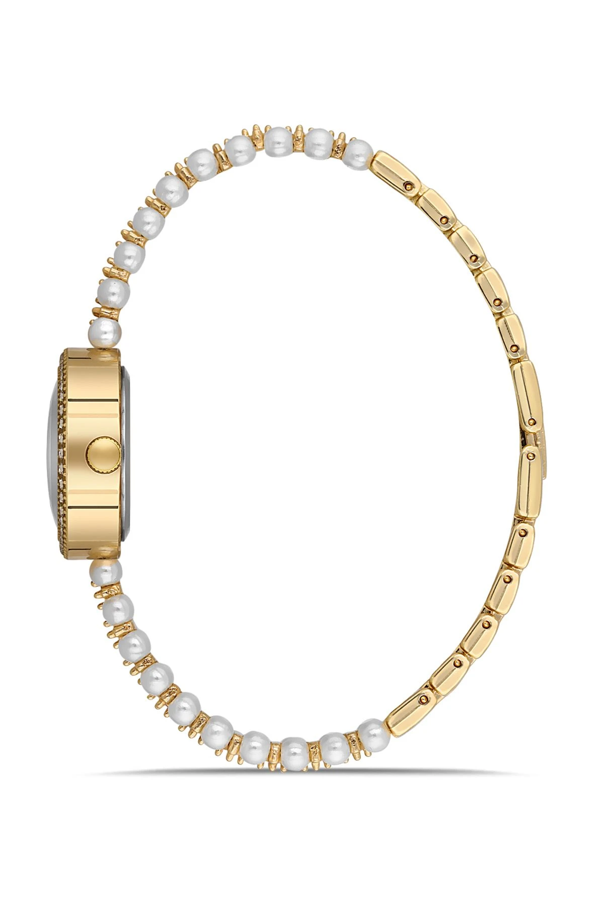 İnci Taşlı Görünümlü Kordon Kadın Kol Saati Beyaz Gold Pembe Renk Pl-1528B6X Gold-Pembe Pl-1528B6X