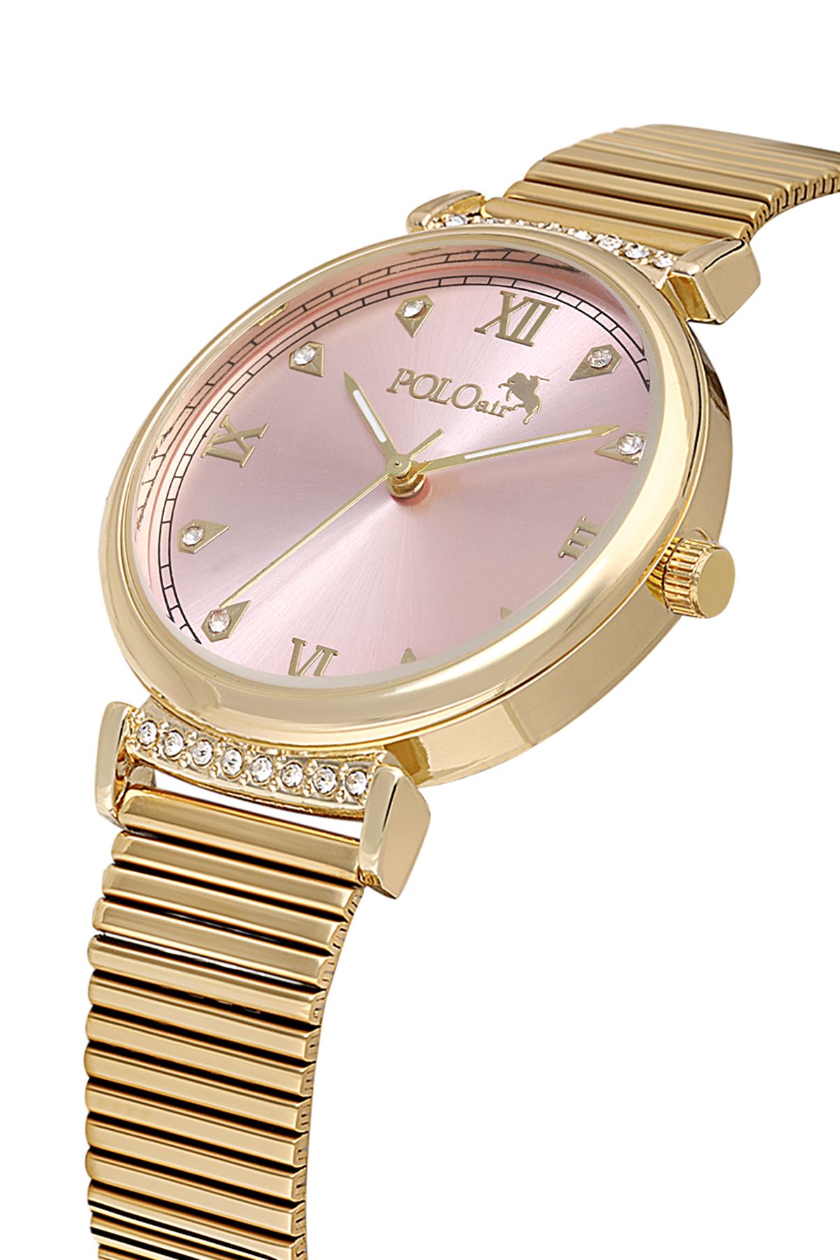 Klasik Kadın Kol Saati Zirkon Taşlı Yuvarlak Bileklik Kombin Gold Pembe Renk Pl-1554B10 Pembe-Gold Pl-1554B10