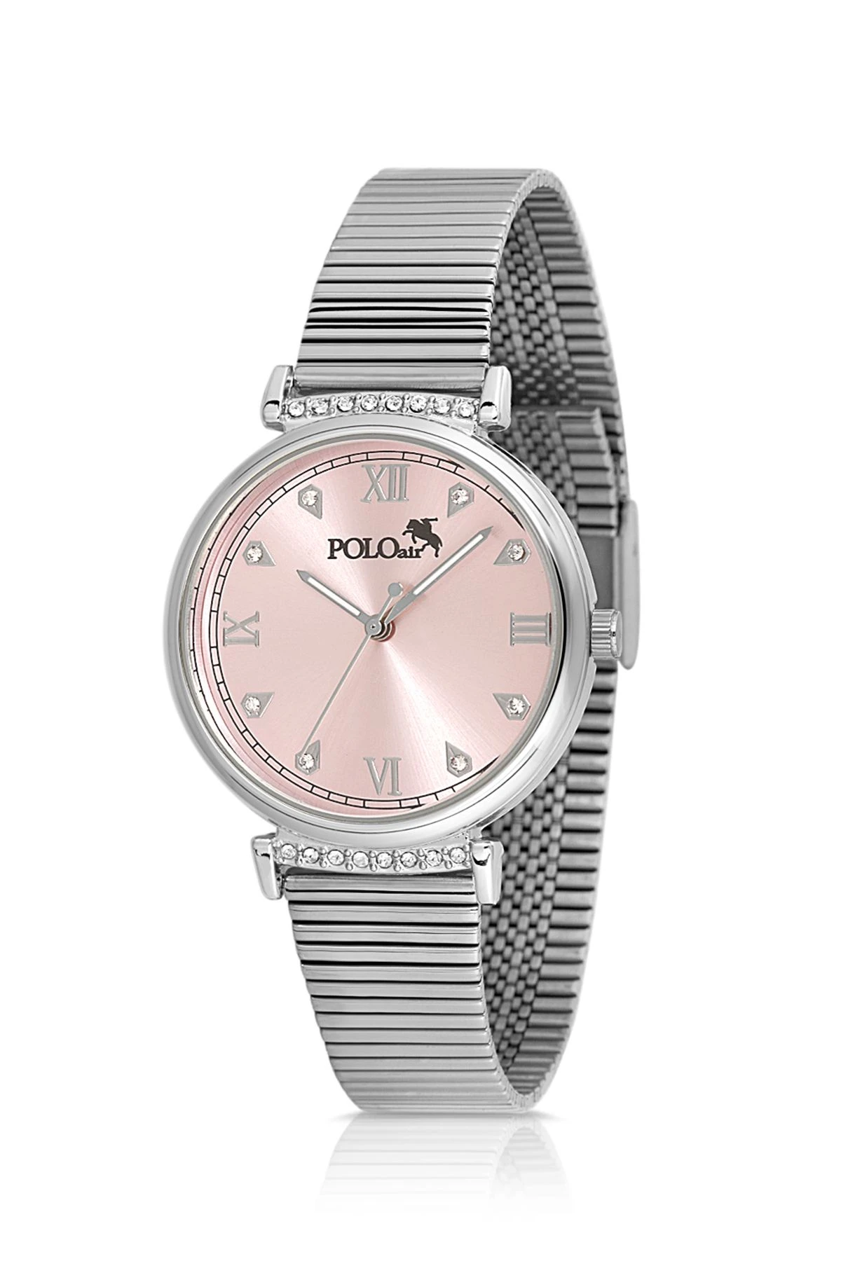 Klasik Kadın Kol Saati Zirkon Taşlı Yuvarlak Bileklik Kombin Gümüş Pembe Renk Pl-1554B4 Pembe-Gümüş Pl-1554B4