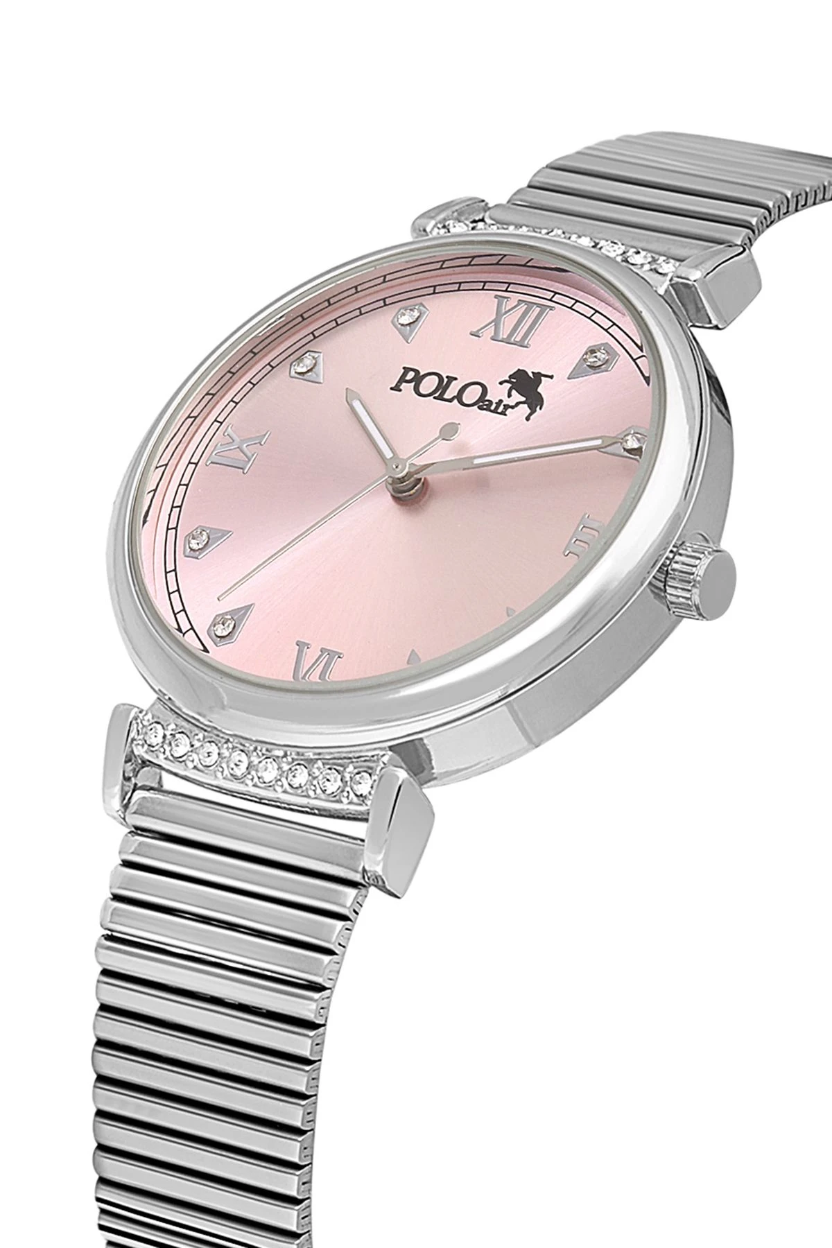 Klasik Kadın Kol Saati Zirkon Taşlı Yuvarlak Bileklik Kombin Gümüş Pembe Renk Pl-1554B4 Pembe-Gümüş Pl-1554B4