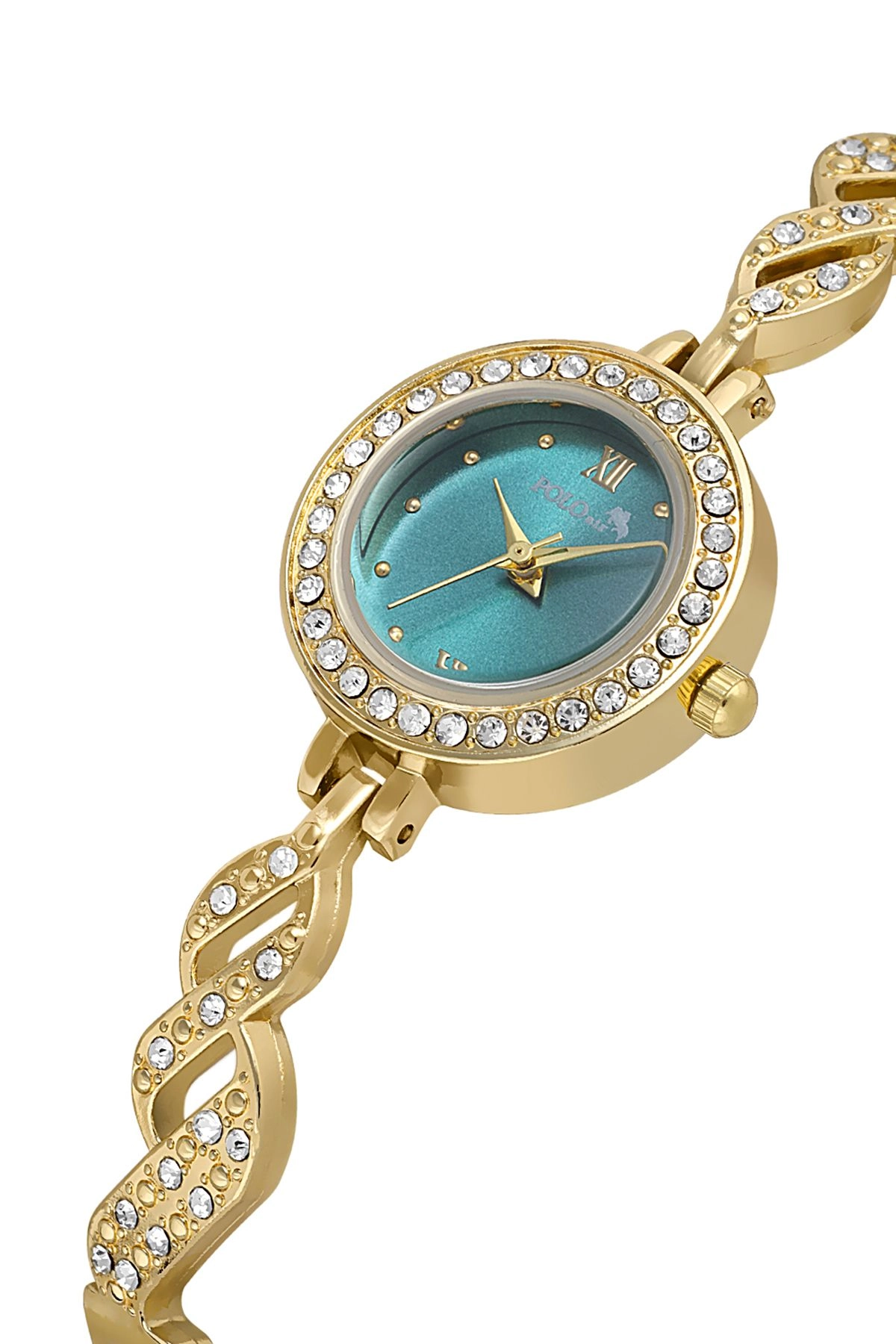 Lüx Taşlı Zarif Vintage Kadın Kol Saati Gold Yeşil Renk Pl-1538B3X Gold-Yeşil Pl-1538B3X