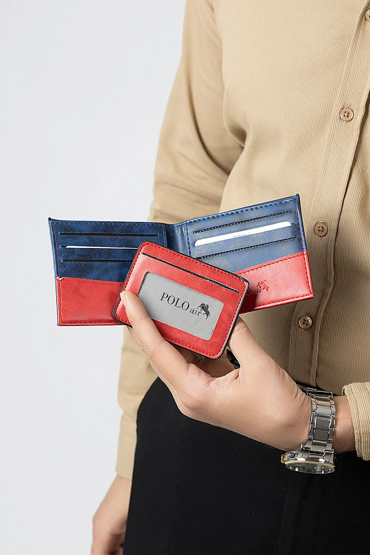 Mercek Takvimli Erkek Kol Saati Cüzdan Kemer Kartlık Parfüm Kombin Gümüş Lacivert Renk Pl-0989E2 Lacivert-Kırmızı-Gümüş Pl-0989E2