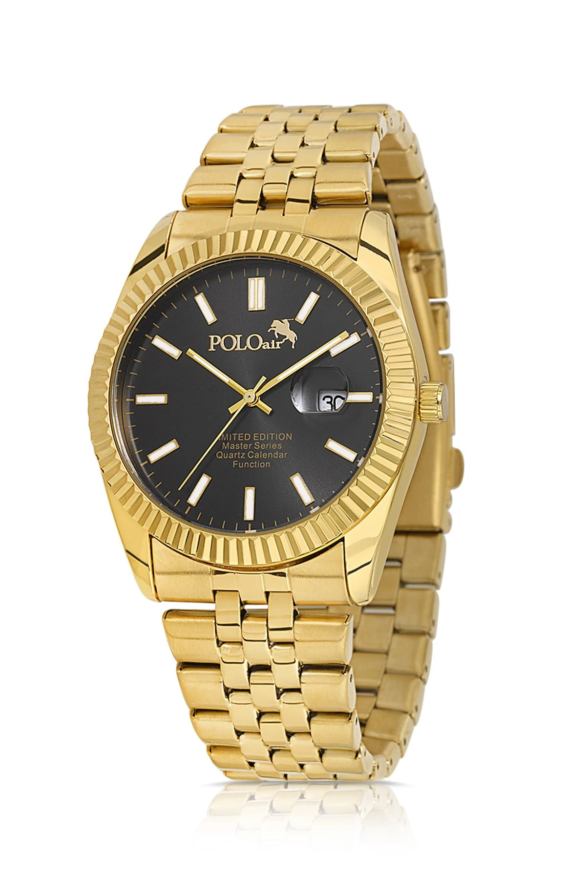 Mercek Takvimli Metal Kasa Erkek Kol Saati Gold Siyah Renk Pl-0988E6X Gold-Siyah Pl-0988E6X