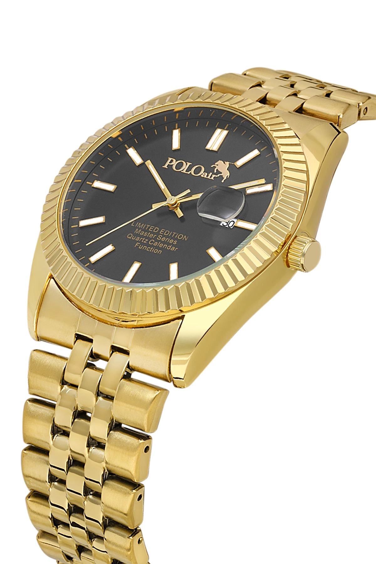 Mercek Takvimli Metal Kasa Erkek Kol Saati Gold Siyah Renk Pl-0988E6X Gold-Siyah Pl-0988E6X