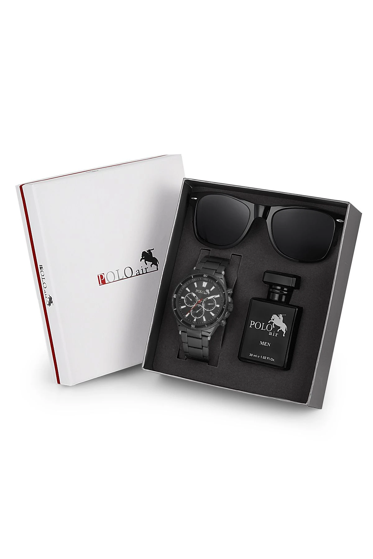 Premium Set Kombin Erkek Kol Saati Parfüm Gözlük Set Siyah Renk Pl-7013E1 Siyah Pl-7013E1