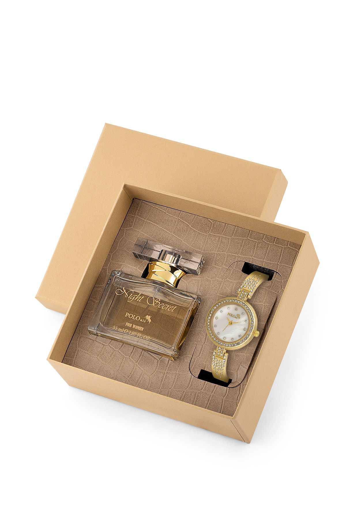 Retro Lüx Taşlı Kadın Kol Saati Ve Parfüm Seti Hediyelik Kutsunda Kombin Gold Renk St-2176S1 Gold St-2176S1