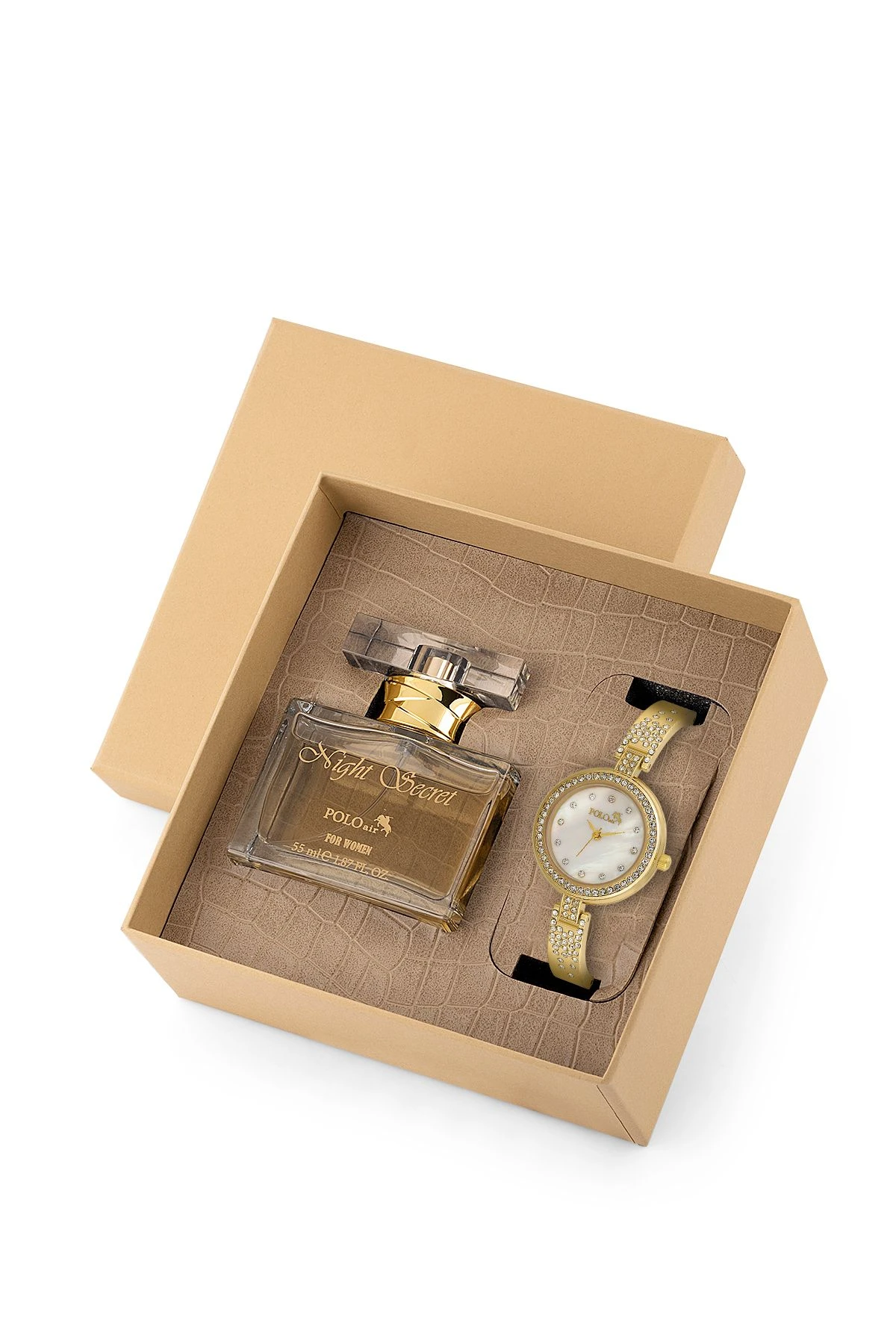 Retro Lüx Taşlı Kadın Kol Saati Ve Parfüm Seti Hediyelik Kutsunda Kombin Gold Renk St-2176S1 Gold St-2176S1