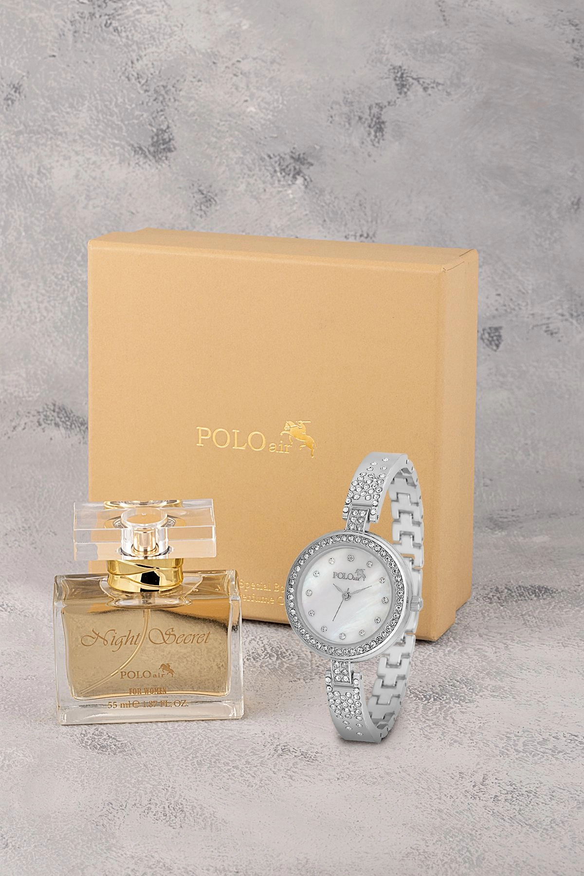 Retro Lüx Taşlı Kadın Kol Saati Ve Parfüm Seti Hediyelik Kutsunda Kombin Gümüş Renk St-2176S2 Gümüş St-2176S2