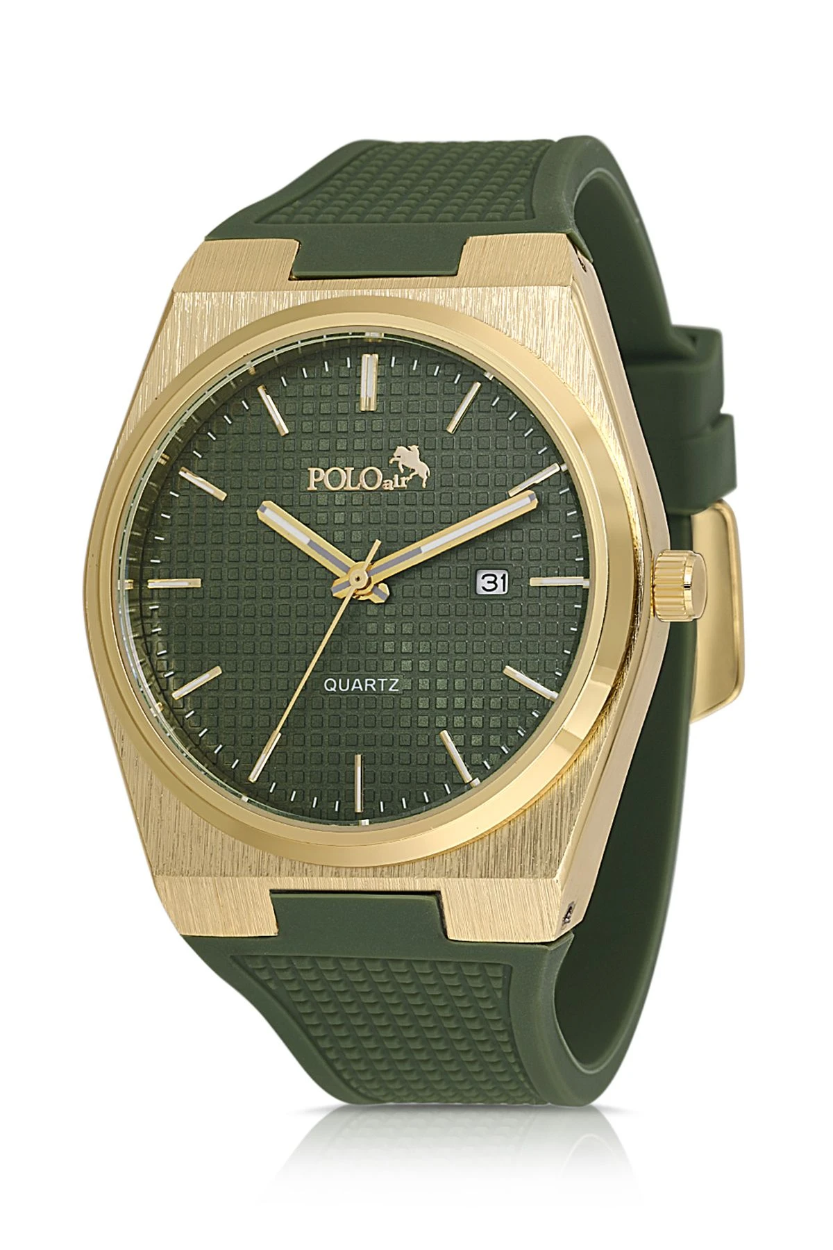 Silikon Kordon Takvimli Erkek Kol Saati Koyu Yeşil Gold Renk Pl-0985E4X Koyu Yeşil-Gold Pl-0985E4X