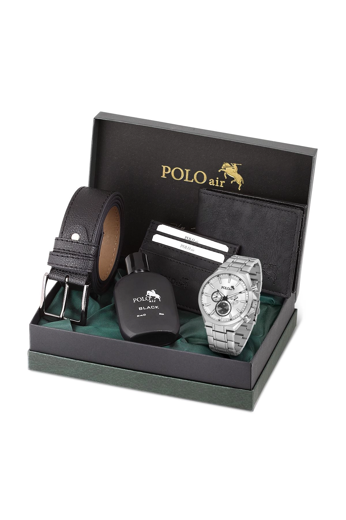 Spor Kasa Erkek Kol Saati Cüzdan Kemer Kartlık Parfüm Set Kombin Gümüş Siyah Renk Pl-0996E4 Gümüş Pl-0996E4