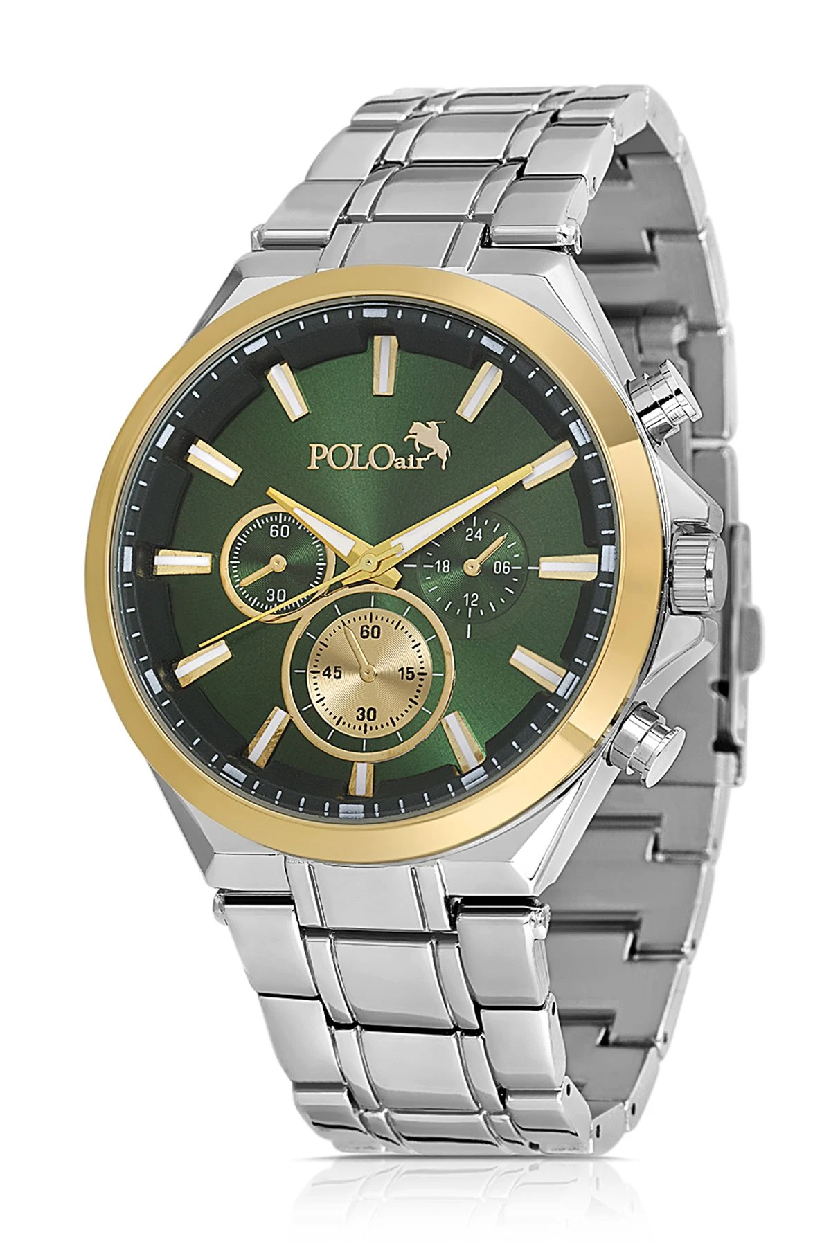 Spor Kasa Erkek Kol Saati Gümüş Gold Yeşil Renk Pl-0996E5X Gold-Yeşil-Gümüş Pl-0996E5X