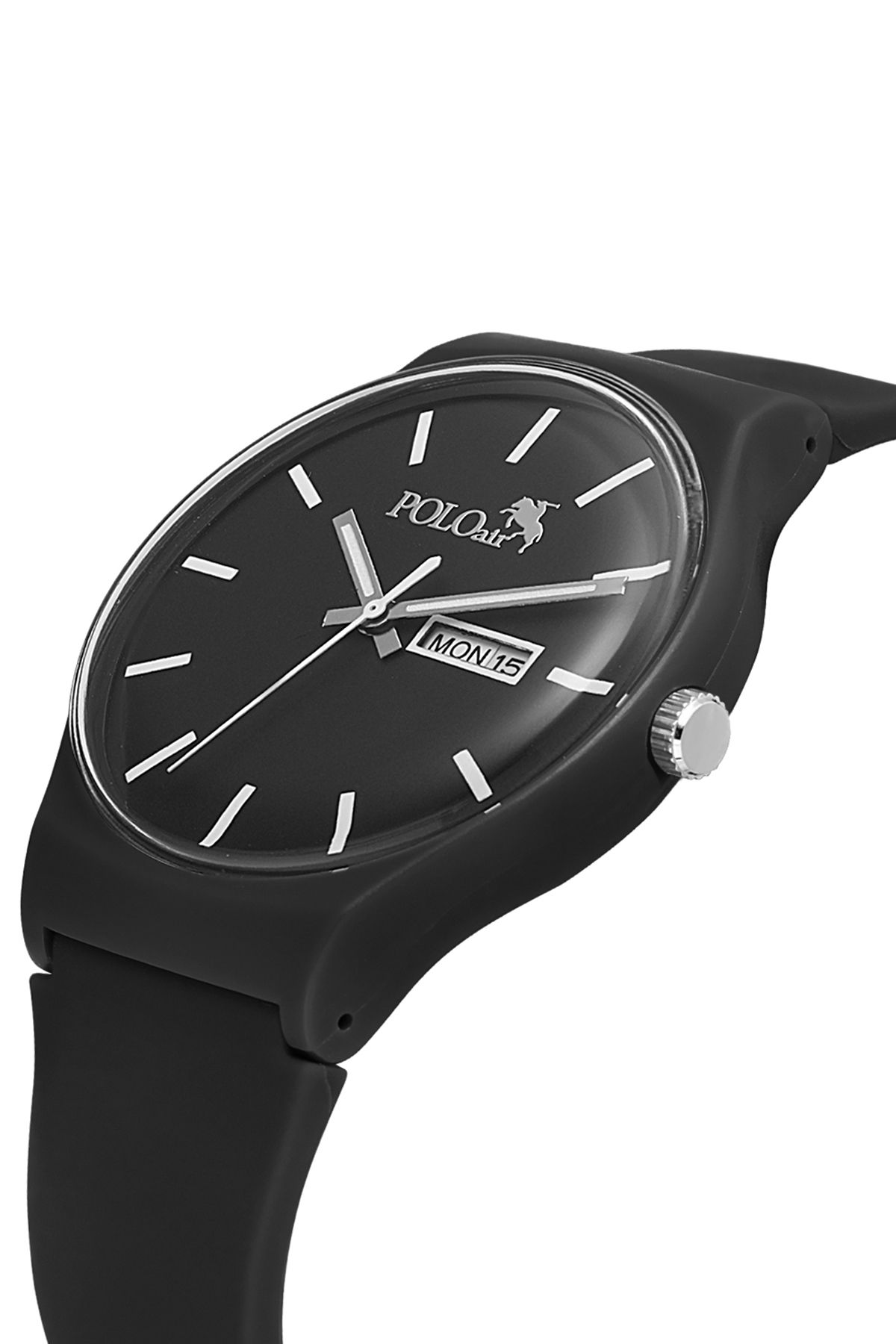 Spor Unisex Silikon Kordon Gün Ay Takvimli Kol Saati Siyah Renk Pl-1555B2X Siyah Pl-1555B2X