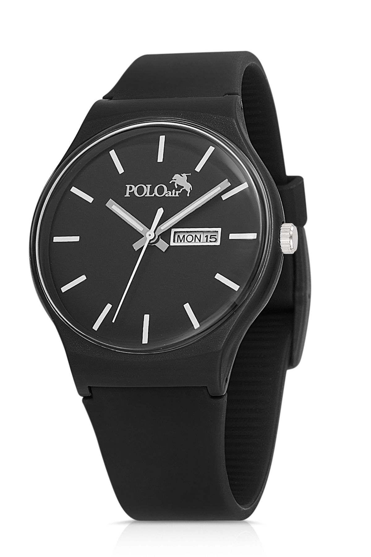 Spor Unisex Silikon Kordon Gün Ay Takvimli Kol Saati Siyah Renk Pl-1555B2X Siyah Pl-1555B2X
