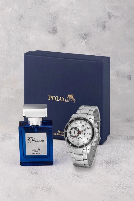 Erkek Kol Saati 55Ml Parfüm Hediyelik Kutusunda Kombin Gümüş Renk Pl-7016E5 Gümüş Pl-7016E5