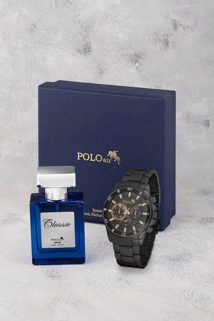 Erkek Kol Saati 55Ml Parfüm Hediyelik Kutusunda Kombin Siyah Bakır Renk Pl-7016E6 Siyah-Bakır Pl-7016E6