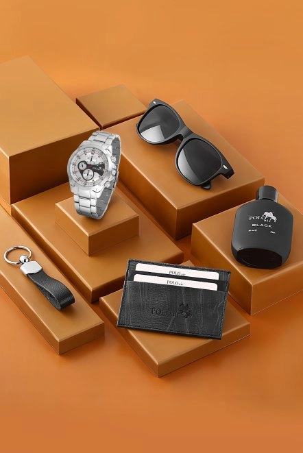 Erkek Kol Saati Gözlük Parfüm Kartlık Anahtarlık Kombin Gümüş Renk Pl-7012E3 Gümüş Pl-7012E3