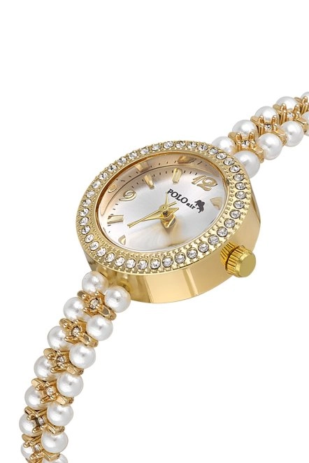 İnci Taşlı Görünümlü Kordon Kadın Kol Saati Beyaz Gold Renk Pl-1528B1X Gold Pl-1528B1X