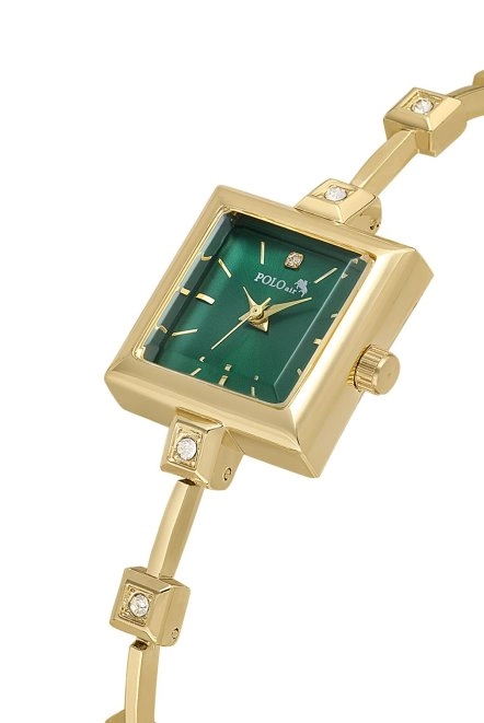 Kare Kasa Taşlı Kordon Kadın Kol Saati Gold Yeşil Renk Pl-1543B3X Gold-Yeşil Pl-1543B3X