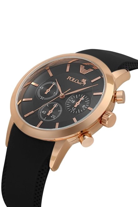 Kauçuk Kordon Metal Kasa Erkek Kol Saati Siyah Bakır Renk Pl-0984E6X Siyah-Bakır Pl-0984E6X
