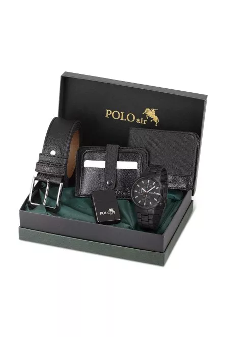 Klasik Erkek Kol Saati Cüzdan Kemer Kartlık Çakmak Set Kombin Siyah Renk Pl-0998E1 Siyah Pl-0998E1