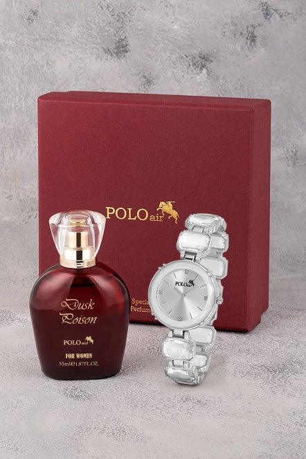 Lüx Taşlı Kadın Kol Saati Parfüm Bordo Hediyelik Kutsunda Set Gümüş Renk St-2173S2 Gümüş St-2173S2