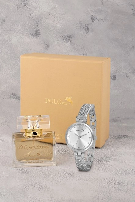 Lüx Taşlı Kadın Kol Saati Ve Parfüm Seti Hediyelik Kutsunda Kombin Gümüş Renk St-2175S2 Gümüş St-2175S2
