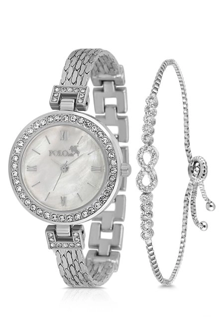 Lüx Taşlı Kadın Kol Saati Zirkon Taşlı Sonsuzluk Bileklik Kombin Gümüş Renk Pl-1548B2 Gümüş Pl-1548B2