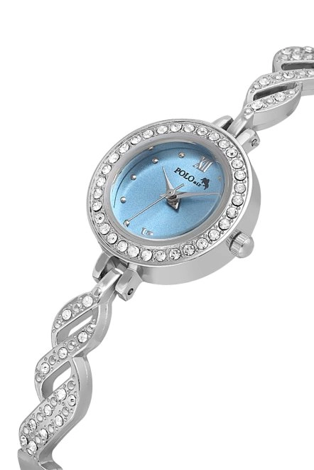 Lüx Taşlı Zarif Vintage Kadın Kol Saati Gümüş Mavi Renk Pl-1538B5X Mavi-Gümüş Pl-1538B5X