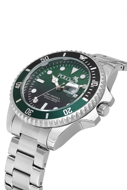 Mercek Takvimli Döner Kasa Erkek Kol Saati Gümüş Yeşil Siyah Renk Pl-0989E3X Yeşil-Gümüş Pl-0989E3X