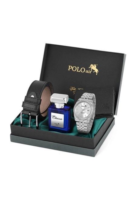 Mercek Takvimli Erkek Kol Saati Cüzdan Kemer 55 Ml Parfüm Kombin Gümüş Renk Pl-0988E3 Gümüş Pl-0988E3