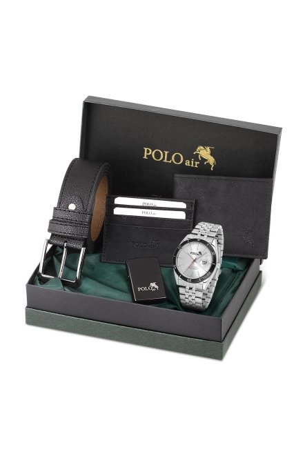 Mercek Takvimli Erkek Kol Saati Cüzdan Kemer Kartlık Çakmak Kombin Gümüş Renk Pl-0987E3 Gümüş Pl-0987E3