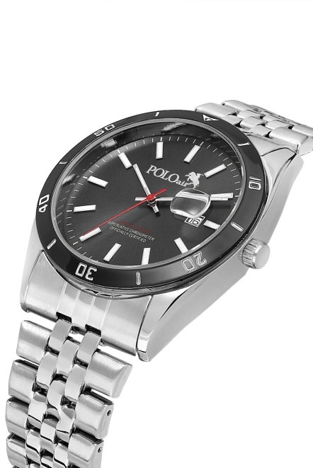 Mercek Takvimli Erkek Kol Saati Gümüş Siyah Renk Pl-0987E1X Siyah-Gümüş Pl-0987E1X