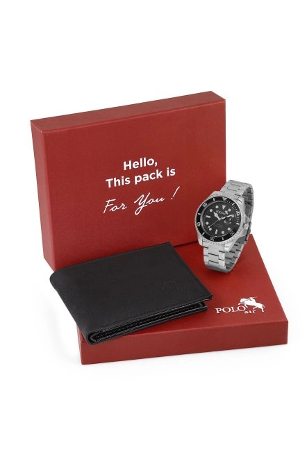 Mercek Takvimli Erkek Kol Saati Ve Cüzdan Hediyelik Kutusunda Kombin Gümüş Siyah Renk Pl-7007E1 Siyah-Gümüş Pl-7007E1