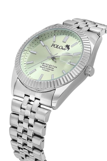 Mercek Takvimli Metal Kasa Erkek Kol Saati Gümüş Açık Yeşil Renk Pl-0988E5X Yeşil-Gümüş Pl-0988E5X