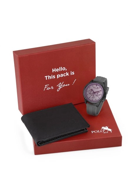 Renkli Cam Erkek Kol Saati Ve Cüzdan Hediyelik Kutusunda Kombin Gri Siyah Renk Pl-7004E3 Gri-Siyah Pl-7004E3