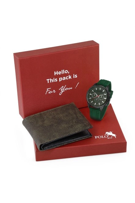 Renkli Cam Erkek Kol Saati Ve Cüzdan Hediyelik Kutusunda Kombin Yeşil Siyah Renk Pl-7004E5 Yeşil-Siyah Pl-7004E5