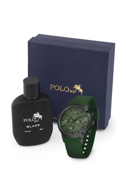 Silikon Erkek Kol Saati Ve Parfüm Seti Hediyelik Kutusunda Kombin Yeşil Siyah Renk Pl-7002E3 Yeşil-Siyah Pl-7002E3