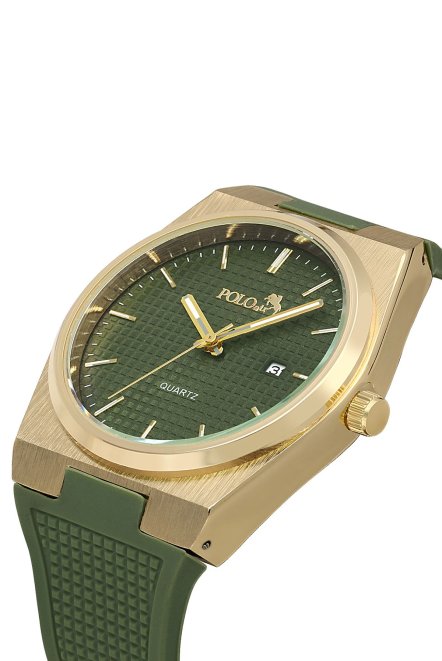 Silikon Kordon Takvimli Erkek Kol Saati Koyu Yeşil Gold Renk Pl-0985E4X Koyu Yeşil-Gold Pl-0985E4X