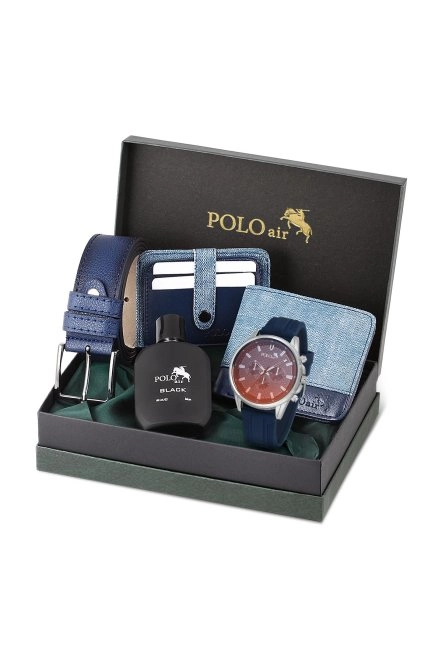 Spor Erkek Kol Saati Cüzdan Kemer Kartlık Parfüm Kombin Lacivert Gümüş Renk Pl-0986E2 Lacivert-Gümüş Pl-0986E2