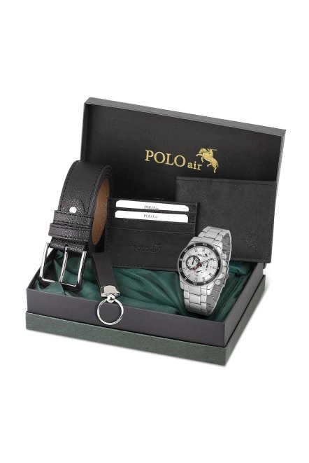 Spor Kasa Erkek Kol Saati Cüzdan Kemer Kartlık Anahtarlık Set Kombin Gümüş Siyah Renk Pl-0995E5 Gümüş Pl-0995E5