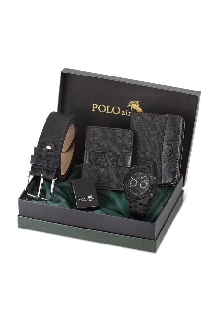 Spor Kasa Erkek Kol Saati Cüzdan Kemer Kartlık Çakmak Kombin Set Siyah Renk Pl-0991E1 Siyah Pl-0991E1