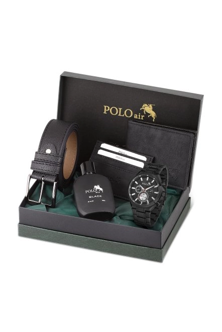 Spor Kasa Erkek Kol Saati Cüzdan Kemer Kartlık Parfüm Set Kombin Siyah Renk Pl-0996E1 Siyah Pl-0996E1