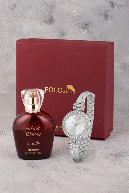 Vintage Kadın Kol Saati Parfüm Bordo Hediyelik Kutsunda Set Gümüş Renk St-2171S2 Gümüş St-2171S2