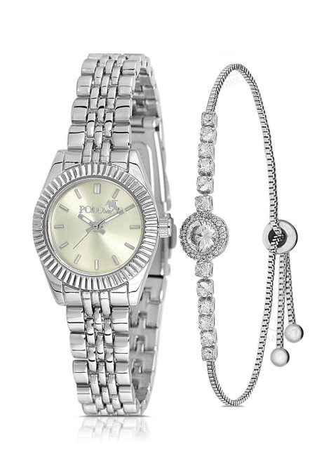 Zarif Kadın Kol Saati Zirkon Taşlı Yuvarlak Bileklik Kombin Gümüş Açık Yeşil Renk Pl-1553B6 Yeşil-Gümüş Pl-1553B6