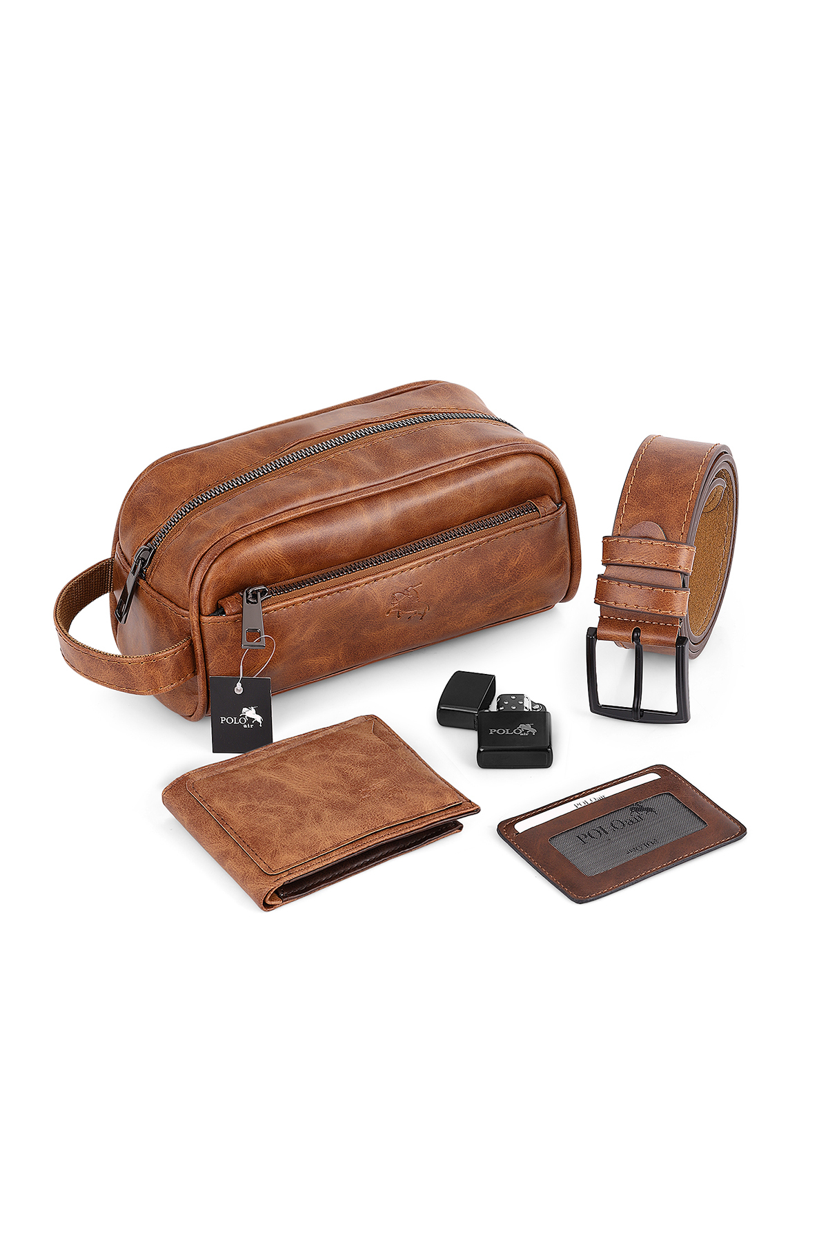 Erkek Kol Saati Cüzdan Kemer Kartlık Çakmak El Çanta Kombin Set Gold Gümüş Renk Pl-7082E9 Altın Pl-7082E9