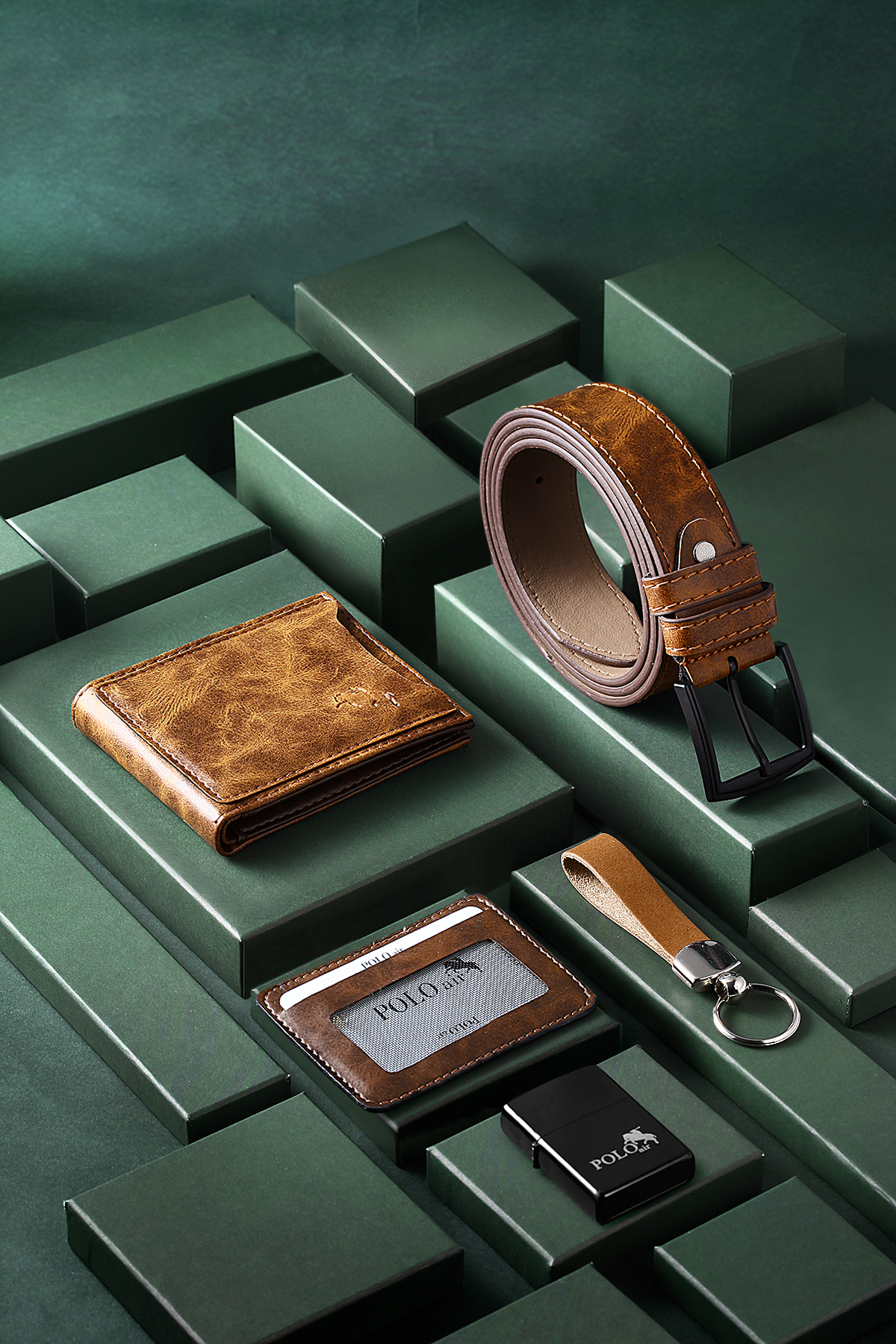 Kare Kasa Erkek Kol Saati Cüzdan Kemer Kartlık Çakmak Anahtarlık Seti Siyah Bakır Renk Pl-7072E4 Siyah Pl-7072E4