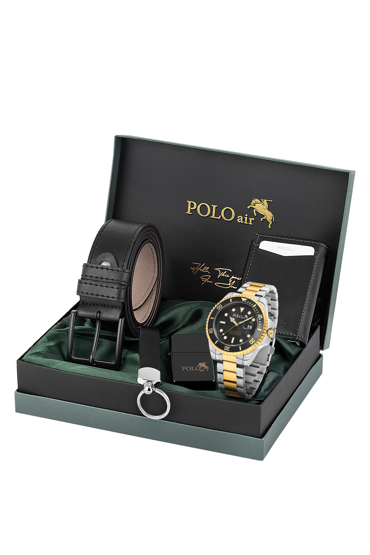 Mercek Takvimli Erkek Kol Saati Cüzdan Kemer Çakmak Anahtarlık Gold Gümüş Siyah Renk Pl-7078E11 Siyah Pl-7078E11